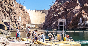 On the Colorado River at the bottom of Hoover Dam
