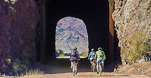 Biking through the railroad tunnels at Hoover Dam